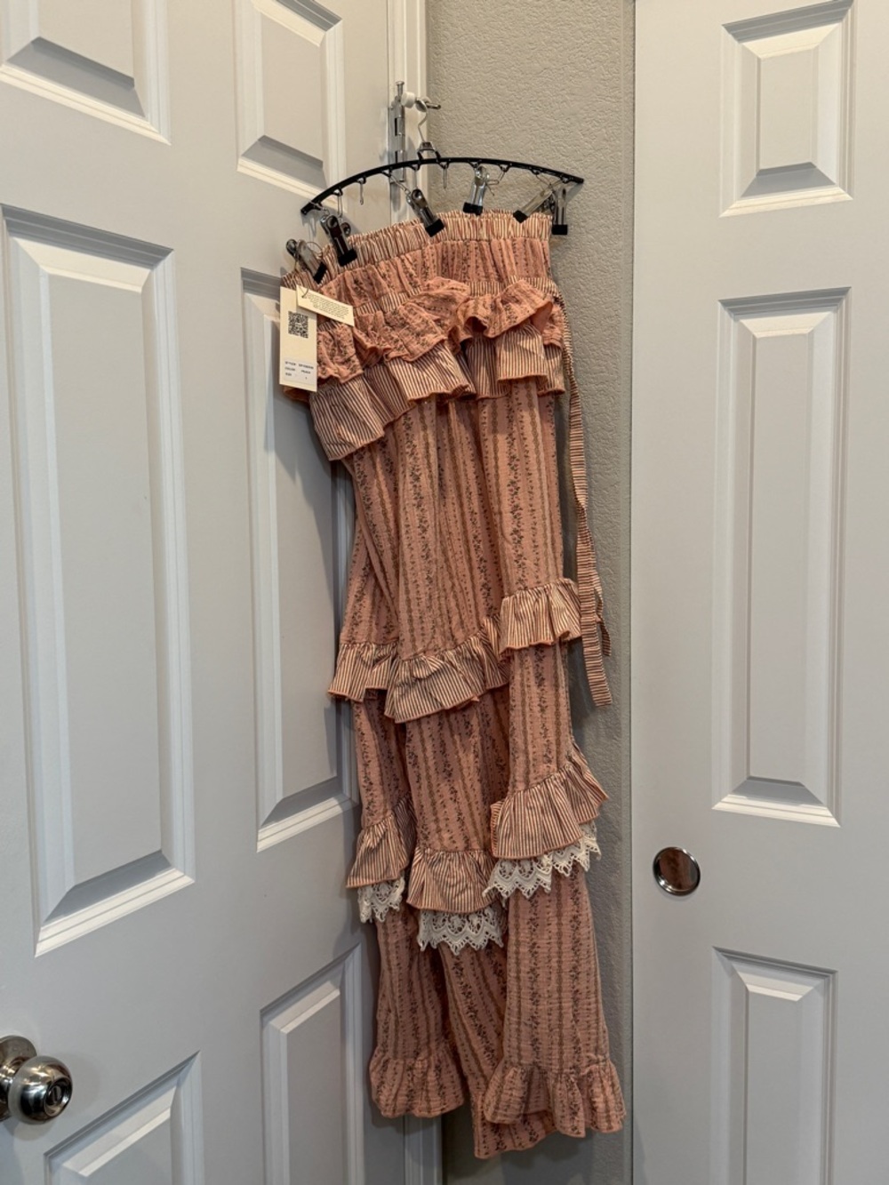 Dusty Rose Ruffled Boho wide leg pants.